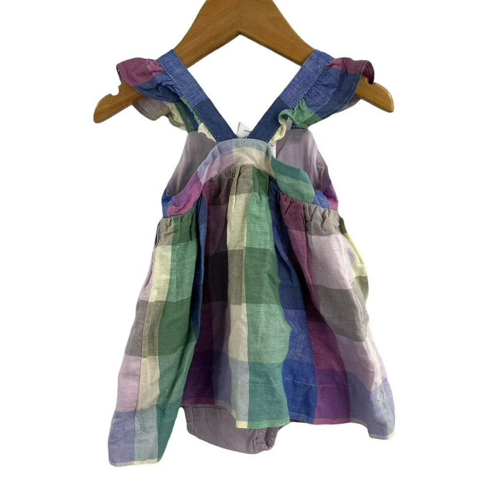 Gap Plaid Ruffle Shoulder Sundress with Bloomers Size 3-6 Month‎ New